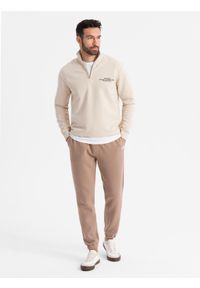 Ombre Clothing - Klasyczne spodnie dresowe unisex ze ściągaczami – brązowe V16 OU-PSBC-0100 - XL/XXL. Kolor: brązowy. Materiał: dresówka. Wzór: aplikacja. Styl: klasyczny #12