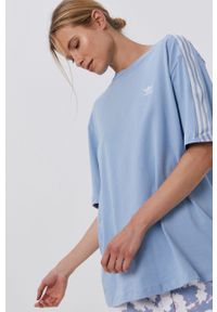 adidas Originals T-shirt damski. Kolor: niebieski. Materiał: dzianina, bawełna. Wzór: gładki