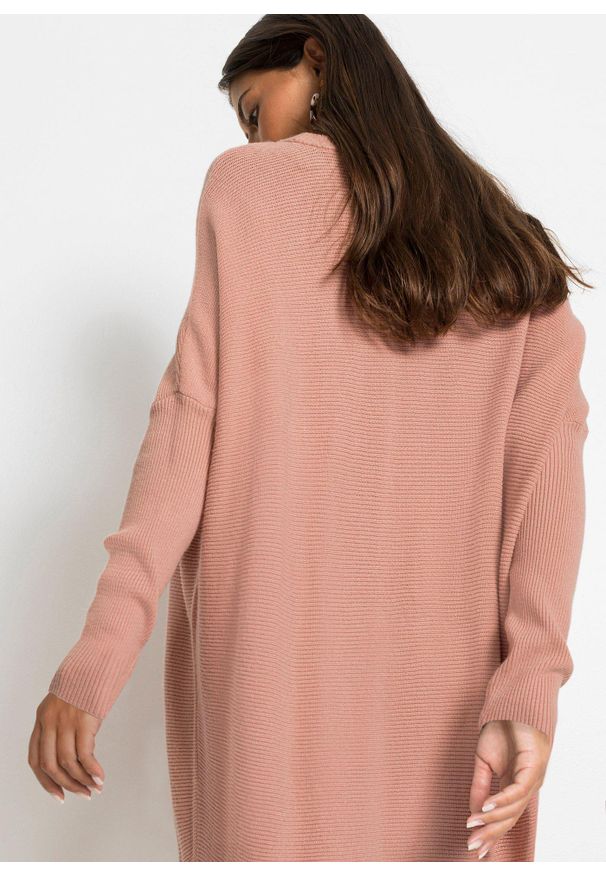bonprix - Długi sweter z mieszanki wiskozy. Kolor: różowy. Materiał: wiskoza. Długość: długie