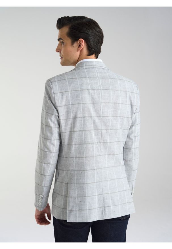 Pako Lorente - PAKO LORENTE – Jasnoszara marynarka męska w kratkę. Okazja: na co dzień. Kolor: szary. Wzór: kratka. Styl: sportowy, casual, elegancki