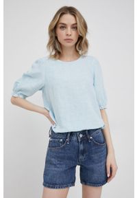 Pepe Jeans szorty jeansowe damskie kolor granatowy medium waist. Okazja: na co dzień. Kolor: niebieski. Materiał: denim. Styl: casual