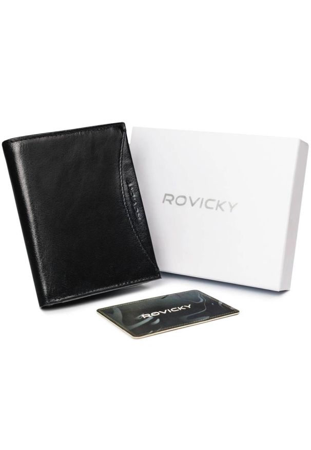 ROVICKY - Portfel męski skórzany RFID czarny Rovicky 1502-03-BOR-1140. Kolor: czarny. Materiał: skóra