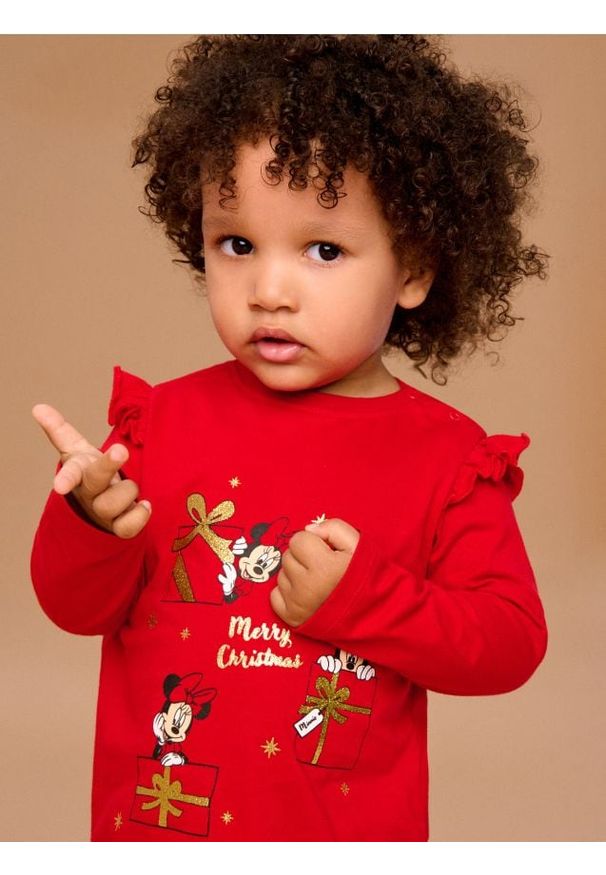 Sinsay - Bawełniana koszulka z nadrukiem Minnie Mouse - czerwony. Kolor: czerwony. Materiał: bawełna. Wzór: nadruk, motyw z bajki