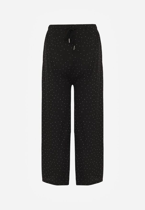 Renee - Czarne Spodnie z Bawełną o Szerokim Kroju z Cyrkoniami Azirene. Okazja: na co dzień. Kolor: czarny. Materiał: bawełna. Styl: casual