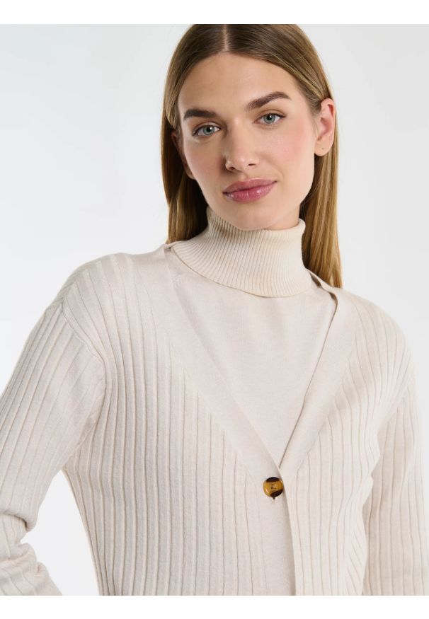 Big-Star - Kardigan damski długi kremowy Neka 102. Kolor: kremowy. Długość: długie. Styl: klasyczny