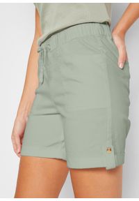 bonprix - Bermudy bawełniane z gumką w talii. Kolor: zielony. Materiał: bawełna #3
