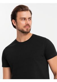Ombre Clothing - Zestaw męskich t-shirtów bawełnianych BASIC z okrągłym dekoltem – czarny/biały/granatowy V1. Okazja: na co dzień. Kolor: biały. Materiał: bawełna. Styl: klasyczny, casual #7