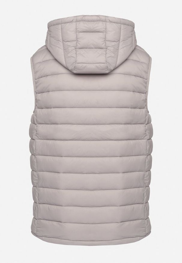 Born2be - Szara Kamizelka z Odpinanym Kapturem Pikowana ze Ściągaczami Wodoodporna Migiel. Okazja: na co dzień. Kolor: szary. Materiał: jeans. Styl: elegancki, casual