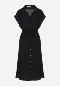 Born2be - Czarna Wiskozowa Sukienka Koszulowa z Paskiem Rinaruna. Okazja: na co dzień. Kolor: czarny. Materiał: wiskoza. Typ sukienki: koszulowe. Styl: elegancki, casual #3