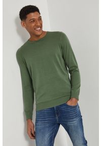 medicine - Medicine Sweter bawełniany męski kolor zielony lekki. Okazja: na co dzień. Kolor: zielony. Materiał: bawełna. Długość rękawa: długi rękaw. Długość: długie. Wzór: melanż. Styl: casual