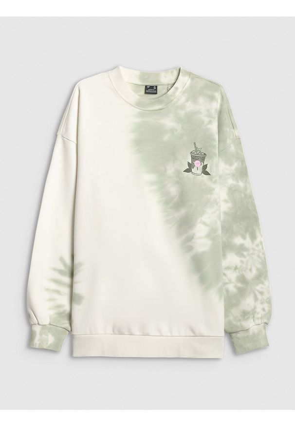 4f - 4F Bluza dresowa loose bez kaptura damska - zielona L. Okazja: do domu, na co dzień. Typ kołnierza: bez kaptura. Kolor: zielony. Materiał: dresówka. Wzór: nadruk. Styl: casual