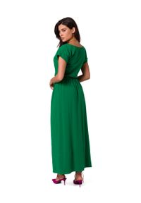 MOE - Bawełniana Maxi Sukienka z Gumą w Pasie - Zielona. Kolor: zielony. Materiał: bawełna, guma. Długość: maxi #1