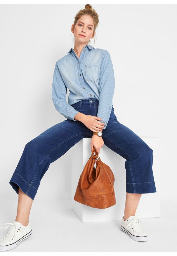 bonprix - Bardzo miękkie dżinsy 7/8, culotte. Okazja: do pracy. Kolor: niebieski