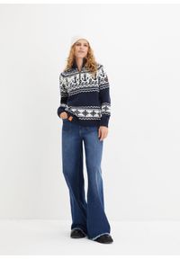 bonprix - Sweter w norweskim stylu z marynarskimi motywami. Typ kołnierza: kołnierzyk stójkowy. Kolor: niebieski #2