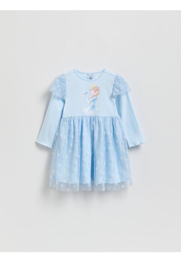 Reserved - Sukienka Kraina Lodu - jasnoniebieski. Kolor: niebieski. Materiał: bawełna. Wzór: motyw z bajki