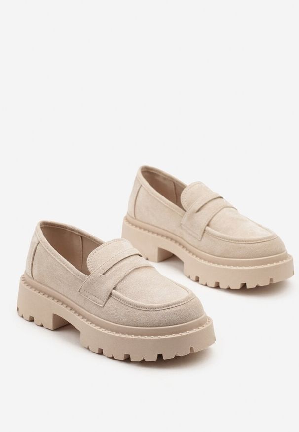 Born2be - Beżowe Casualowe Mokasyny z Ekozamszu na Grubej Podeszwie Viara. Okazja: na co dzień. Kolor: beżowy. Materiał: jeans. Styl: casual