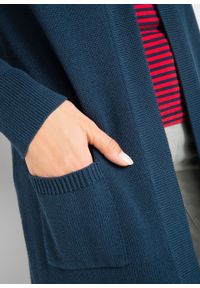 Długi sweter dzianinowy bez zapięcia, długi rękaw bonprix ciemnoniebieski. Kolor: niebieski. Materiał: dzianina. Długość rękawa: długi rękaw. Długość: długie #5