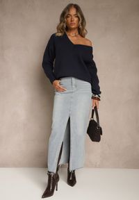Renee - Granatowy Sweter z Kaszmirem i Trójkątnym Dekoltem Plenne. Kolor: niebieski. Materiał: kaszmir. Styl: klasyczny