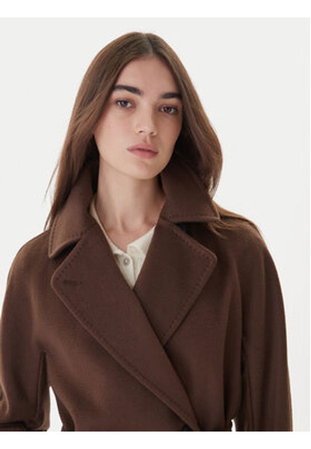 Weekend Max Mara Płaszcz wełniany Resina 2525016102 Brązowy Regular Fit. Kolor: brązowy. Materiał: wełna