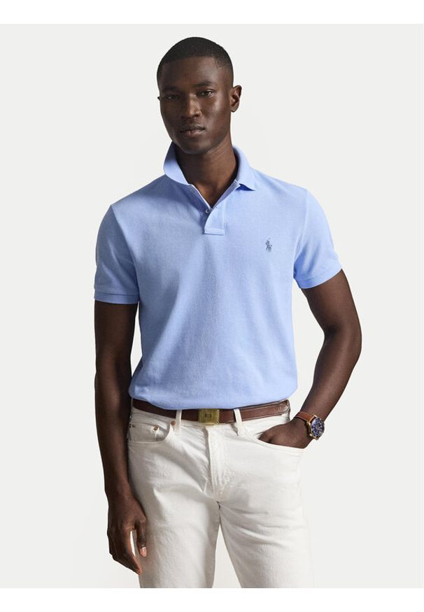 Polo Ralph Lauren Polo 710680784031 Niebieski jasny Custom Slim Fit. Typ kołnierza: polo. Kolor: niebieski. Materiał: bawełna