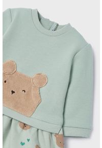 Mayoral Newborn sukienka dziecięca kolor zielony mini rozkloszowana. Kolor: zielony. Długość rękawa: długi rękaw. Wzór: aplikacja. Typ sukienki: rozkloszowane. Długość: mini #4