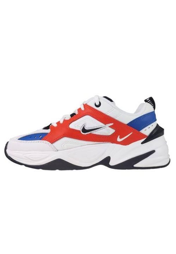 Buty do chodzenia damskie Nike M2k Tekno Summit White Black Team Orange. Zapięcie: sznurówki. Kolor: wielokolorowy, biały, żółty, pomarańczowy. Materiał: tkanina, skóra, materiał, syntetyk. Szerokość cholewki: normalna. Sport: turystyka piesza