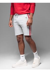 Ombre Clothing - Męskie szorty dresowe z lampasami i ściągaczem w pasie – szary melanż V1 - Rozmiar: XXL. Okazja: na co dzień. Kolor: szary. Materiał: dresówka. Wzór: melanż. Styl: retro, casual #5