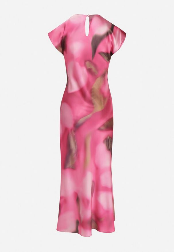 Born2be - Różowa Rozkloszowana Sukienka w Abstrakcyjny Print z Ozdobnym Marszczeniem Tillanara. Okazja: na imprezę. Kolor: różowy. Wzór: nadruk. Styl: wizytowy, elegancki