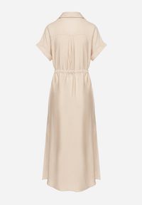 Born2be - Beżowa Sukienka Koszulowa z Wiskozy Wiązana w Pasie Florazi. Okazja: na co dzień. Typ kołnierza: dekolt w serek. Kolor: beżowy. Materiał: wiskoza. Długość rękawa: krótki rękaw. Typ sukienki: koszulowe. Styl: casual, elegancki. Długość: midi #4