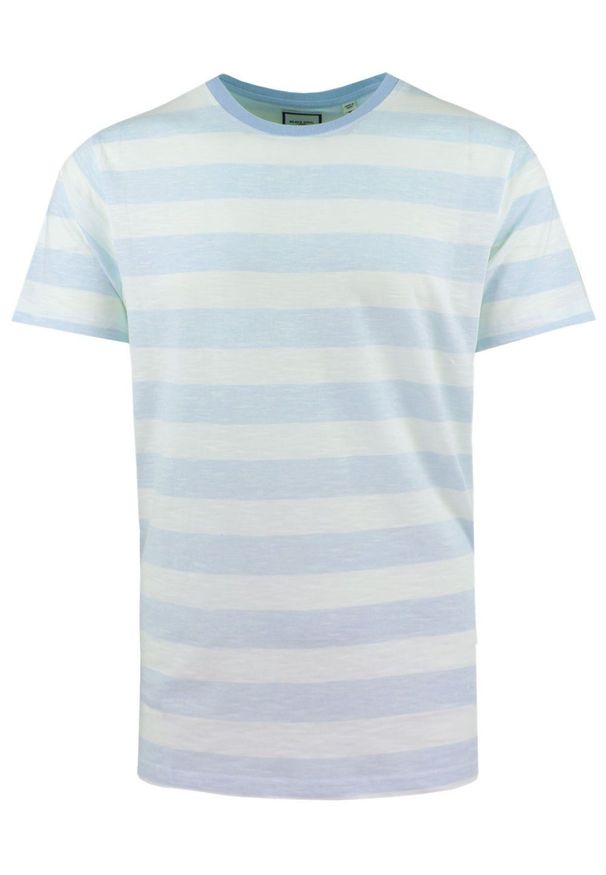 Lekki i Przewiewny T-Shirt Męski - Brave Soul - Błękitna w Paski. Okazja: na co dzień. Kolor: niebieski. Materiał: bawełna. Wzór: prążki, paski. Sezon: lato, wiosna. Styl: casual