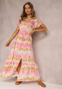 Renee - Różowa Sukienka Neylan. Kolor: różowy. Długość rękawa: krótki rękaw. Wzór: kolorowy. Długość: maxi #4