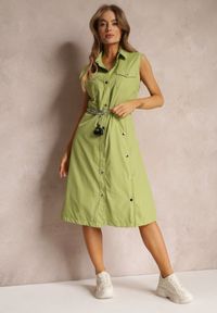 Renee - Zielona Sukienka za Kolano z Ozdobnym Paskiem Adarene. Kolor: zielony #5