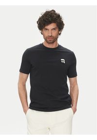 Karl Lagerfeld - KARL LAGERFELD T-Shirt 755710 552224 Granatowy Regular Fit. Typ kołnierza: dekolt w karo. Kolor: niebieski. Materiał: bawełna