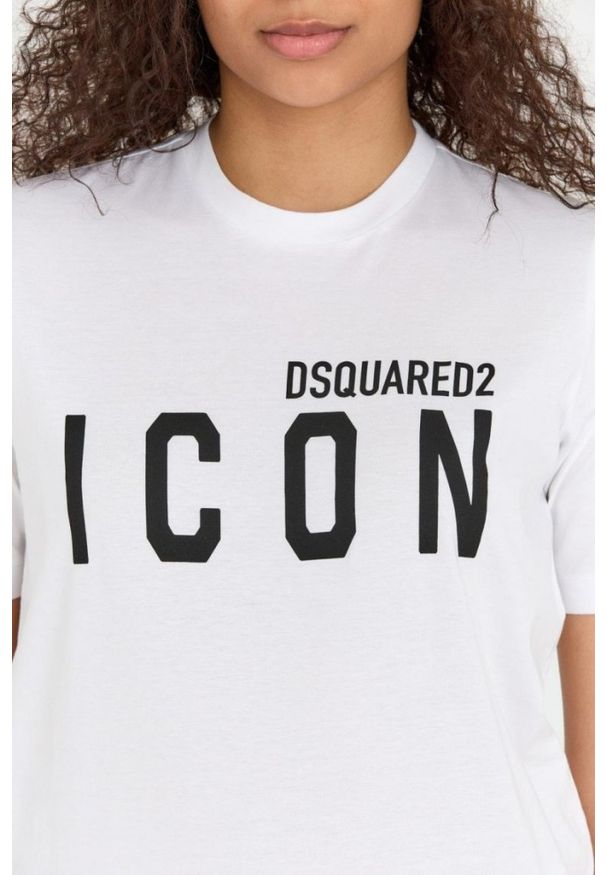 DSQUARED2 Biały t-shirt damski z logo icon, Rozmiar L. Kolor: biały. Materiał: bawełna
