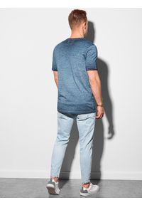 Ombre Clothing - T-shirt męski z kieszonką - ciemnoniebieski melanż V7 S1388 - L. Kolor: niebieski. Materiał: jeans, bawełna. Wzór: melanż #3