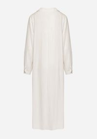 Born2be - Biała Koszulowa Sukienka z Lnem i Wiskozą z Regulowanymi Rękawami Melvezia. Okazja: na co dzień. Kolor: biały. Materiał: len, wiskoza. Typ sukienki: koszulowe. Styl: casual #2