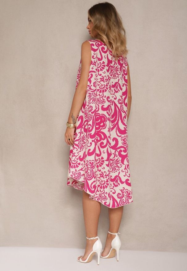 Renee - Fuksjowa Sukienka z Bawełny z Motywem Paisley Zivanae. Okazja: na co dzień. Kolor: różowy. Materiał: bawełna. Wzór: paisley. Sezon: lato. Typ sukienki: proste. Styl: elegancki, casual