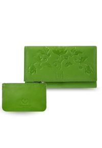PAOLO PERUZZI - Portfel damski skórzany z kwiatowym wzorem T-45-GR etui na klucze T-51-NGR zestaw prezentowy Paolo Peruzzi ZUP-119-GR. Kolor: zielony. Materiał: skóra. Wzór: kwiaty #1