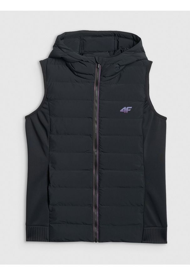 4f - 4F Bezrękawnik z wypełnieniem syntetycznym damski - czarny L. Kolor: czarny. Materiał: syntetyk. Długość rękawa: bez rękawów. Wzór: gładki