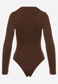 Born2be - Brązowe Body z Okrągłym Dekoltem i Długim Rękawem Zailea. Okazja: na co dzień, do pracy. Kolor: brązowy. Materiał: jeans, materiał. Długość rękawa: długi rękaw. Długość: długie. Styl: casual, klasyczny #4