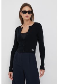 Calvin Klein Jeans kardigan damski kolor czarny lekki. Kolor: czarny. Materiał: materiał, dzianina. Wzór: gładki
