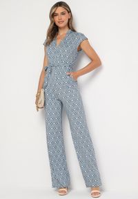 Born2be - Niebieski Kombinezon z Wiskozą Wiązany w Pasie Sosofia. Okazja: na co dzień, na spacer. Kolor: niebieski. Materiał: wiskoza. Styl: casual, elegancki #2