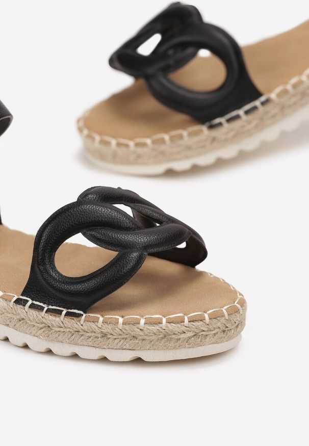 Born2be - Czarne Sandały na Plecionej Podeszwie Peppina. Kolor: czarny. Sezon: lato