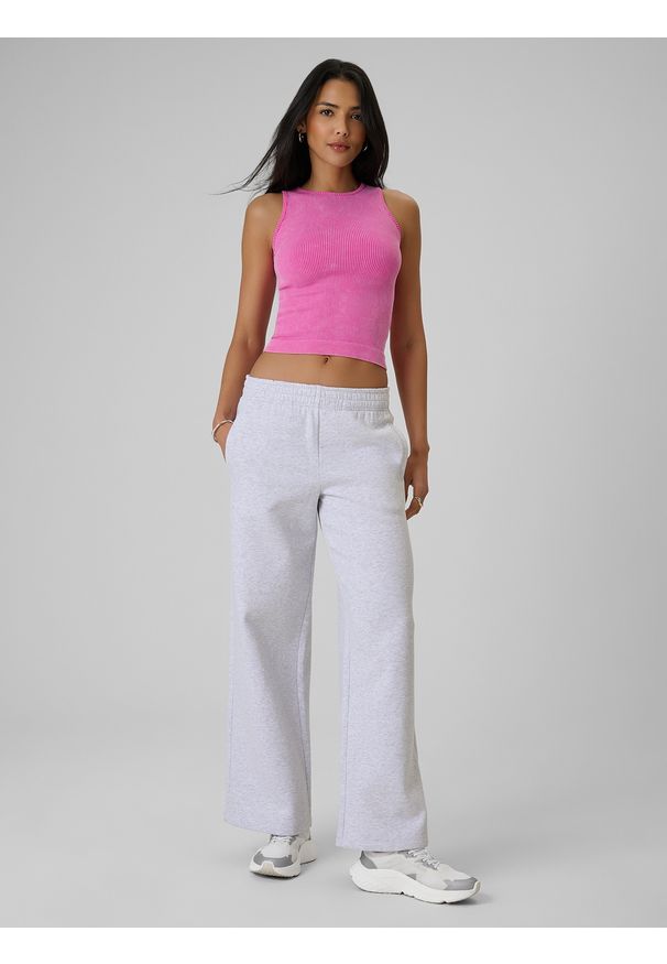 4f - 4F Top slim z prążkowanej dzianiny damski - różowy XS/S. Kolor: różowy. Materiał: prążkowany, dzianina