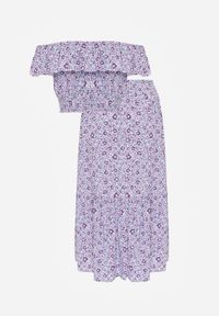 Born2be - Fioletowy 2-częściowy Bawełniany Komplet ze Spódnicą i Topem Hiszpanka Ollija. Kolor: fioletowy. Materiał: bawełna. Wzór: kwiaty #7