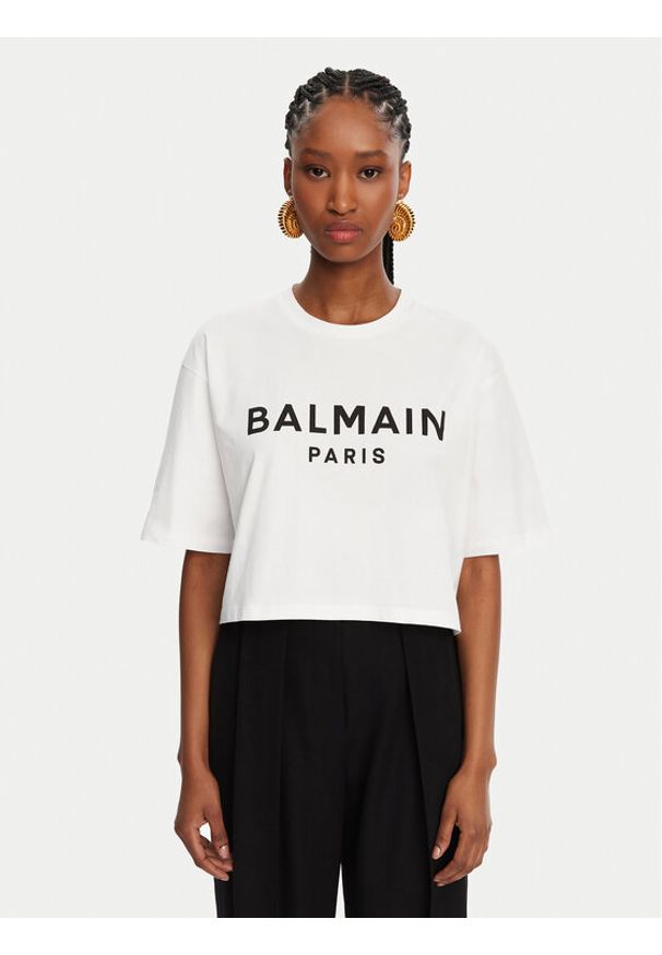 Balmain T-Shirt BF1EE020BB02 Biały Relaxed Fit. Kolor: biały. Materiał: bawełna