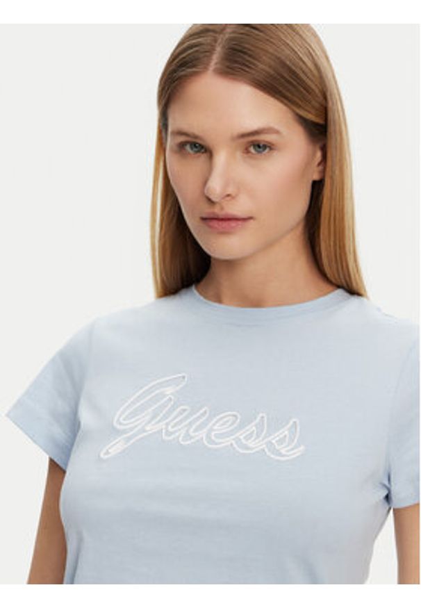 Guess T-Shirt V5GI02 K9RM1 Błękitny Slim Fit. Kolor: niebieski. Materiał: bawełna