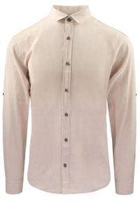 Koszula Weekendowa z Lnem, Prosty Krój - Victorio - Beż. Kolor: brązowy, beżowy, wielokolorowy. Materiał: len, bawełna. Sezon: lato #1