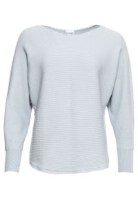 Sweter w prążek "oversize" bonprix pudrowy niebieski melanż nowy. Kolor: fioletowy. Wzór: melanż, prążki #1