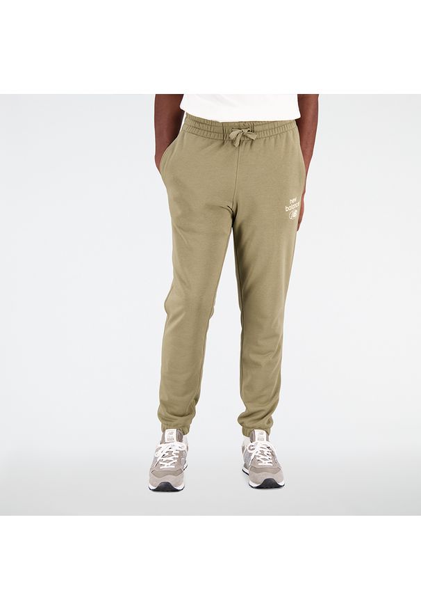Spodnie męskie New Balance MP31515CGN – zielone. Kolor: zielony. Materiał: dresówka, bawełna, poliester